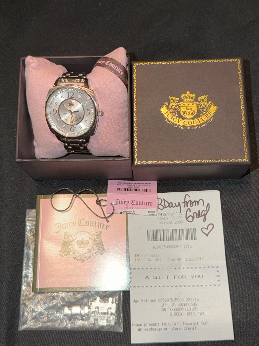 Juicy Couture Silver Women's Bracelet Watch with Pink Pillow